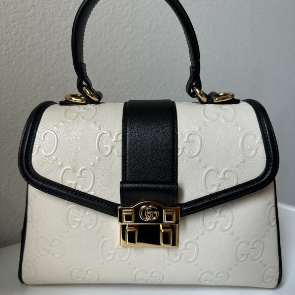 GUCCI Calfskin GG Monogram Top Handle White Bag Limited Edition - Picture 1 of 8